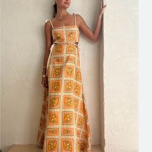 Orange Floral Tie-Strap Maxi Dress